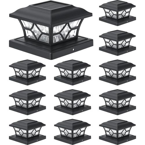 APONUO Solar Post Cap Lights 12 Pack with 1000mAh Battery - for 4x4 5x5 6x6 Fences, Larger Size & Longer Lasting, 2-Mode, IP64 Waterproof, for Fence Deck Patio Porch Yard (Black)