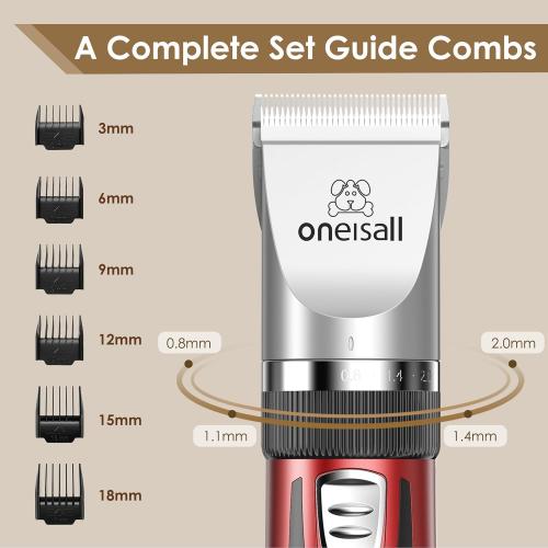 oneisall C6 Cat Clippers for Grooming, Low Noise Cat Grooming Kit, Cordless Dog Clippers Hair Trimmer, Red