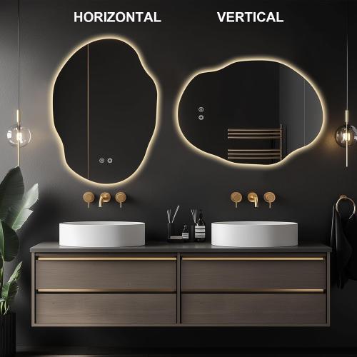 LED Bathroom Mirror with Lights,Asymmetrical Led Bathroom Vanity Mirror for Wall with Front and Backlit, Anti Fog, 3 Colors and Dimmable Light,[Horizontal/Vertical] 35 H x 25 W