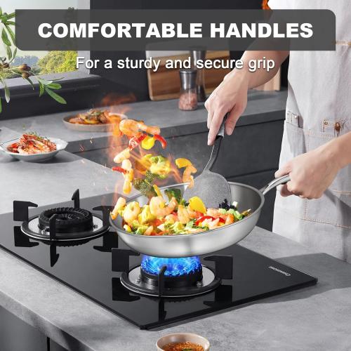 EWFEN 12 Inch Tri-Ply Stainless Steel Frying Pan, Compatible with All Cooktops Up to 600℉, Large Frying Pan Induction-Ready Skillet, Dishwasher and Oven Safe, Even Heat, 12 Skillet