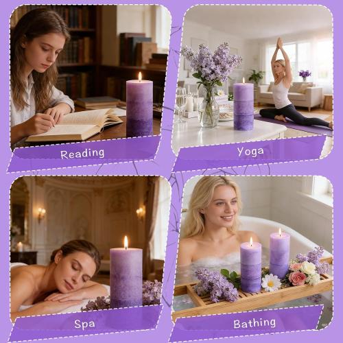 Lilac Scented Pillar Candles,2.8x6 Inch,70 Hour,3 Pack