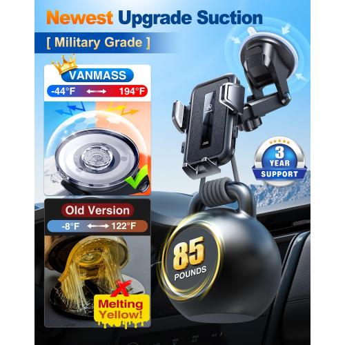 VANMASS 2025 Upgraded Car Phone Holder, [85 LBS Strongest Suction] Patent Safety Cell Phone Mount Windshield Dashboard Vent Truck Accessories Stand Cradle for iPhone 17 Pro Max 16 15 14 13 Android