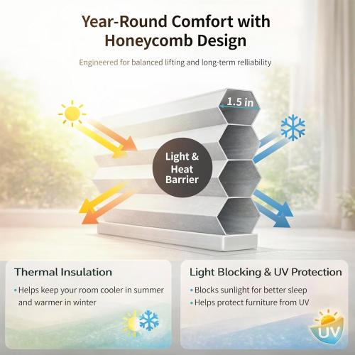 MYshade Cordless Blackout Cellular Shades for Windows, Honeycomb Window Shades with Thermal Insulation, Child & Pet Safe Room Darkening Shade, Easy Install,38 W x 72 H, White