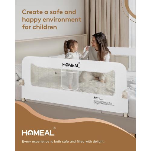 HOMEAL 59in Foldable Toddler Bed Rails, Bed Rail for Toddlers with U-Shape Base, Baby Bed Rail Guard for Twin, Full, Queen, King Beds, Bed Rail for Baby, White