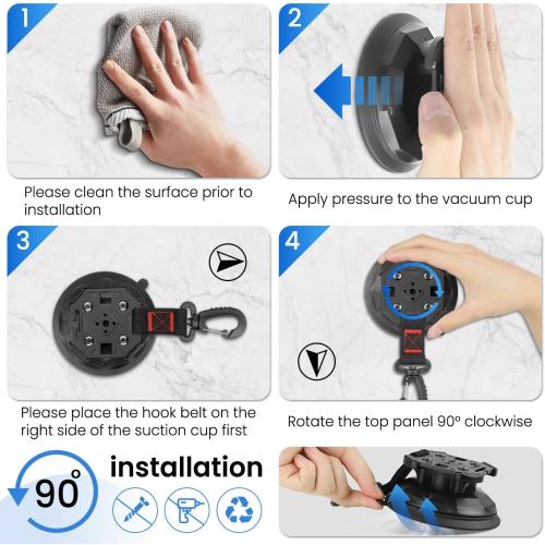 2/4Pcs Upgrade Heavy Duty Rotating Vacuum Suction Cups Anchor Hooks with 2/4Pcs Buckles,Large Hook Suction Cup Hangers,Strong Suction Cup Hook for RV Awning Camping,Window Suction Cups with Hook