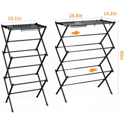 Black 40x28.8x14.2 Clothes Drying Rack Household Indoor, Foldable Drying Rack Clothing for Laundry - 40 x 28.8 x 14.2, Space Saving Indoor&Outdoor, Black-1pack