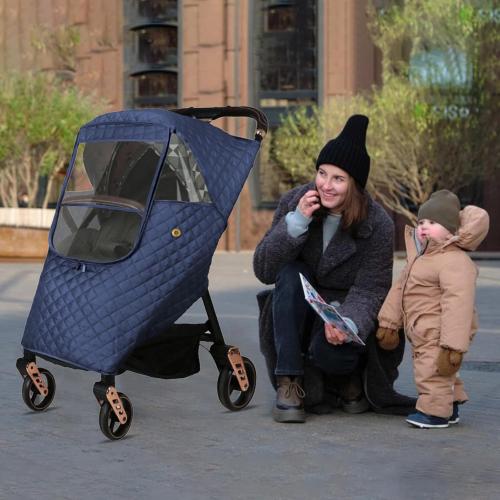 Universal Stroller Rain Cover Quilted, Winter Waterproof Windproof | Winter Pram Buggy Rain Shield with Clear View & Storage Pockets, Fits Most Pushchairs & Prams