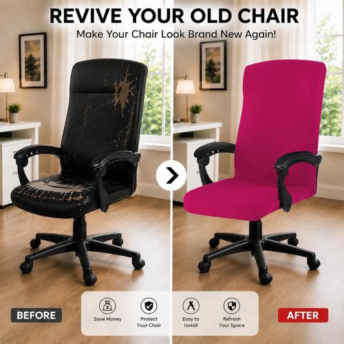 DIVA EN CAMINO DEC Computer Office Chair Cover Stretch Spandex Fabric Rotating Chair Slipcovers Removable Chair Seat Covers Furniture Protector Covers (Hot Pink)