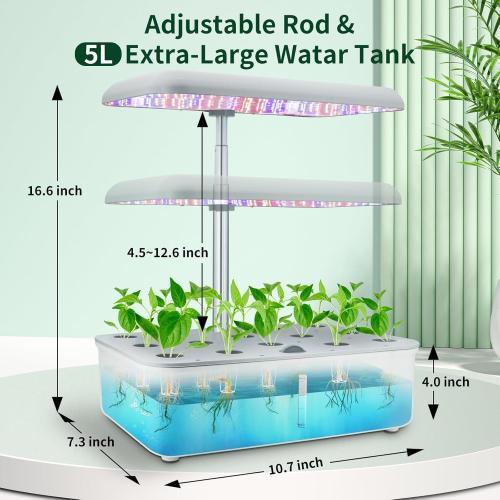 Hydroponics Growing System Indoor Garden, Indoor Gardening System with 14 Pods, WiFi Indoor Herb Garden, Herb Garden Kit with LED Grow Light, Adjustable Height Up to 16.5, Auto Pump, 5L Water Tank