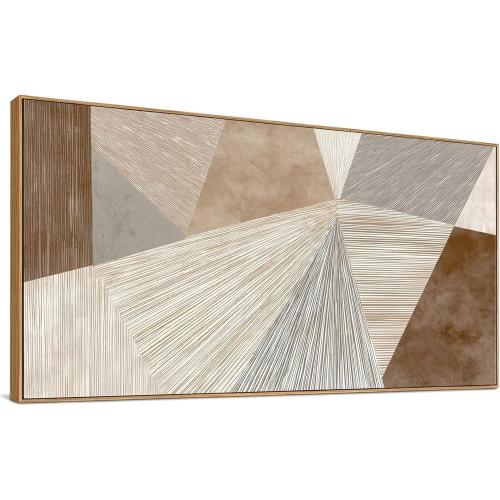 HUADAOART Abstract Geometric Wall Art Neutral Tones Beige Brown and Gray Framed Canvas Print 58 x 30 in Artwork Home Decor for Living Room Bedroom, Office Wall Decoration Ready to Hang