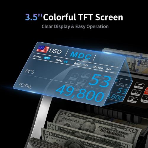 Aneken N60 Mixed Denomination Money Counter Machine, Value Counting, UV/MG/IR/DD Counterfeit Detection, 3.5 TFT Display Cash Counting Machine, Printer Enabled Bill Counter for Business