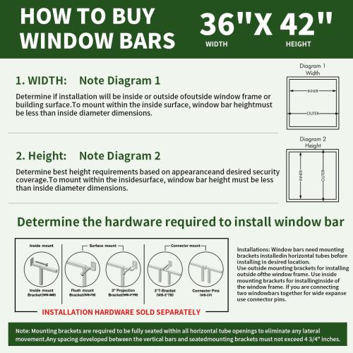 Spear Point Heavy Duty Window Bar,Window Security Bars Guards for Prevent Burglary,Safety for Home and Pet(36×42,White,Choose The Installation Accessories You Need Separately)