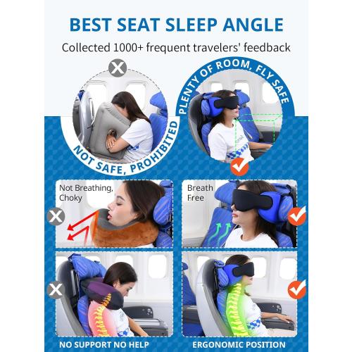 Travel Pillows for Airplanes, 360° Support Headrest Pillow with Eye Mask for Sleeping, Travel Airplane Pillow for Long Flights Car Road Trip, Travel Accessories Stop Bobblehead, Black