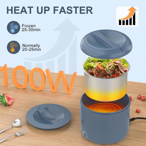 Electric Lunch Box Food Heater, 1.2L/41oz Heated Lunch Boxes for Adults, 12V/24V/110V Portable Food Warmer for Car/Truck/Office With Fork Spoon and Insulated Carry Bag（Blue）