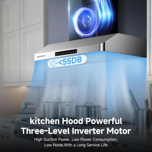 AAOBOSI 30 Inch Under Cabinet Range Hood, 800 CFM Stainless Steel Kitchen Vent Hood with Gesture Sensing, Touch Control, 3-Speed Exhaust Fan, LED Lights, Ducted Range Hood‼️light dirt and good condition‼️