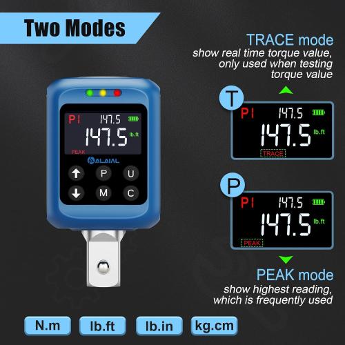 Digital Torque Adapter 1/2, 2.2-147.5 Ft-lb/3-200 Nm, Digital Torque Wrench Converter with ±2% Accuracy, Buzzer and LED Indicator, 2 Modes, 4 Units, 3/8'' & 1/4'' Adapters for Car, Moto