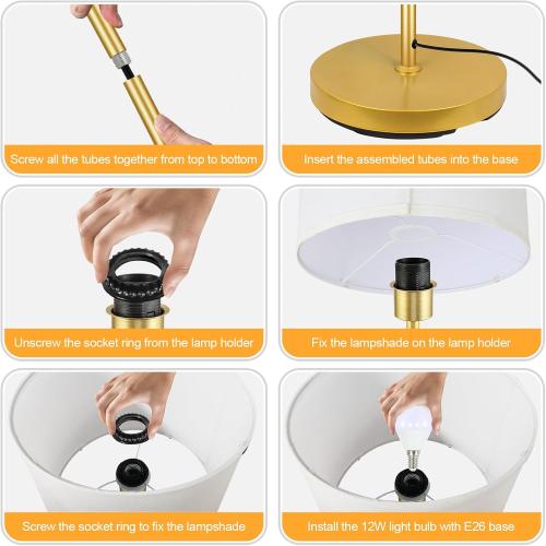 BoostArea Gold Floor Lamp, 58 Bedroom Floor Lamp with White Linen Shade, Foot Pedal Switch, Samll Freestanding Lamp(Bulb Not Included) Bright Corner Reading Standing Lamps for Living Room, Office