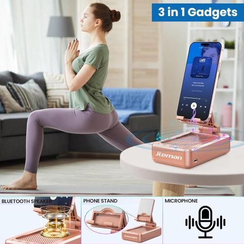 JTEMAN Cell Phone Stand with Bluetooth Speaker,Brithday Gifts for Men Women,Phone Speaker Amplifier,Kitchen Gadgets for Men,Phone Holder for Desk - Rose Gold