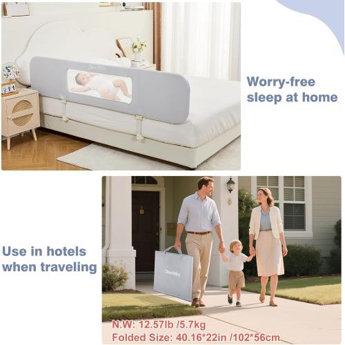 GREY Ciilee Baby Bed Rail for Toddlers Extra Large 72.83 L Kids Rails Guard for Twin, Full, Queen, King Bed Adjustable Children Side Railing Safety Bedrail Foldable Barandas para Camas de Niños (Grey