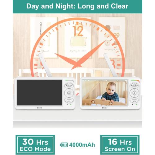 Blemil 6 Baby Monitor with 2 Cameras 4000mAh Battery Upgrade Split Screen Video Baby Monitor No WiFi Remote Pan-Tilt-Zoom Auto-Night Vision 150 Languages ECO Mode 2-Way Talk 1000FT (Ideal Condition)