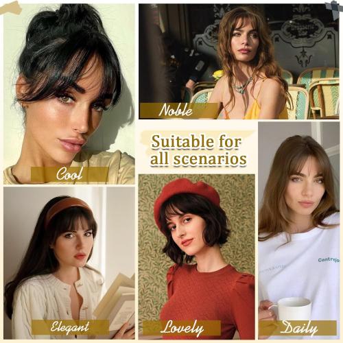 Bangs Hair Clip in Bangs, Fake Bangs Natrual Clip in Hair Extensions, Easy to Use Faux Bangs Clip on bangs, Wispy Bangs Fringe with Temples Hairpieces for Daily Wear (Silver Gray)