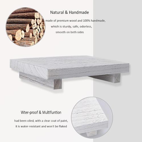 zoocatia Small Wood Tray Pedestal Stand Farmhouse Bathroom Decor Decorative Wooden Riser Kitchen Soap Dish Holder for Vanity, Counter, Sink, 9 x 5.9 - White
