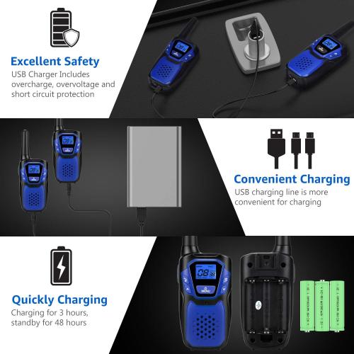 Walkie Talkies for Adult,Rechargeable Long Range Walky Talky with Batteries and Charger,Portable Two Way Radio with NOAA Weather Alert for Hiking Camping and Skiing(Blue and Orange2 Pack)