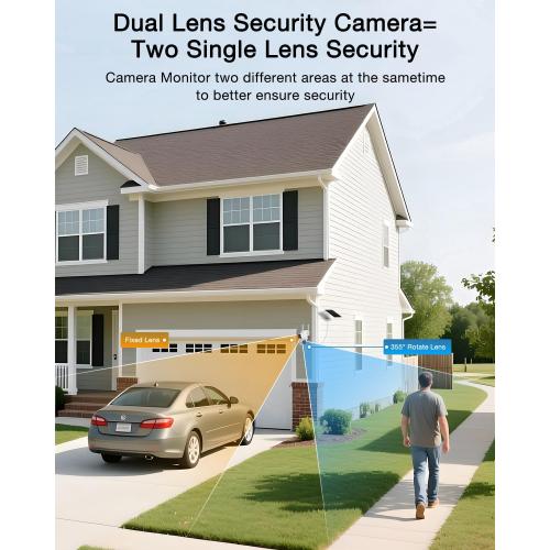 ANRAN 2 Pack Dual-Lens Solar Security Camera Wireless Outdoor - 3MP Fixed Wide-Angle   PTZ 360° View, Home Security Camera with Color Night Vision, 2-Way Talk, PIR Motion Detection, 100% Wire-Free