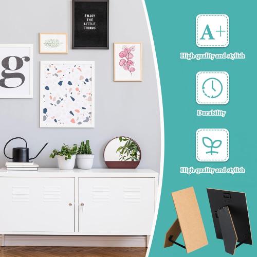 10 Pcs Black Easel Back for Picture Frame 4 x 6 inch DIY Picture Frame Backing Board with 2 Metal Hinged Hangers for Photo Tile Art Tabletop Wall Mounting, Vertical or Horizontal