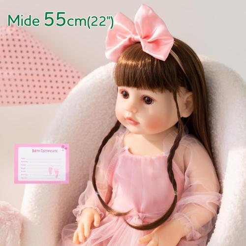 Reborn Baby Dolls - 22 Inch Cute Realistic Baby Doll Body with Hair Silicone Full Vinyl Body Newborn Doll Real Life Like Muñecas Reales para Niñas Toddler Clothes Gift Set for Kid Age3  (Pink Girl)