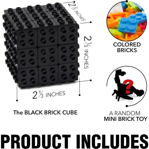 3x3 Brick Speed Cube with Building Blocks, Mini Toy Included, Compatible with Lego Cube, Educational Toy (Black)