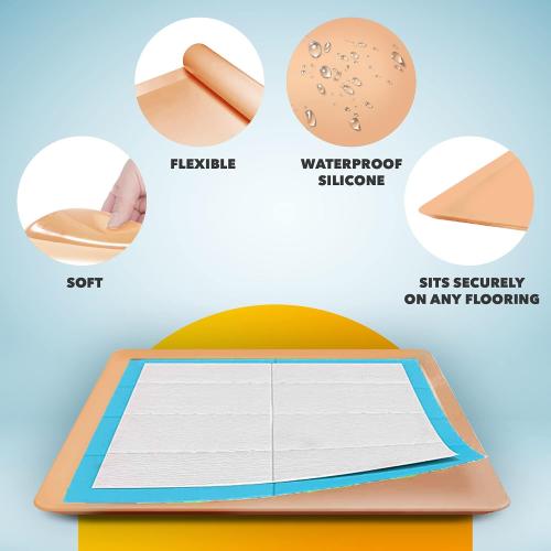 ‼️has mild stains‼️Skywin TidyFriend Travel Friendly Dog Pee Pad Holder Fits Up to 24” x 24” Wee Wee Pee Pads - Flexible Rollable Silicone Mat with Soft Edge - Quick Wipe & Potable Dog Pad Holder (Beige) | Stable Grip, Raised Edges, Quick-Wipe Silicone Surface Dog Potty Tray Holder for Indoor Flooring Protection