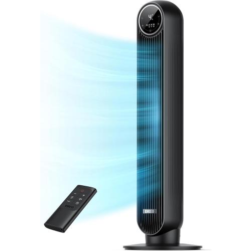 Dreo Tower Fan for Bedroom, 25ft/s Velocity Quiet Floor Fan, 90° Oscillating Fans for Indoors with 4 Speeds, 4 Modes, 8H Timer, Standing Fans, Bladeless Fan, Black, Nomad One (DR-HTF007)