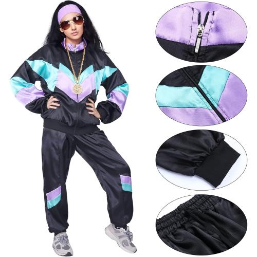 80s Tracksuit Outfit for Men Women, 90s Retro Hip Hop Costumes Windbreaker Kit Shell Suit Halloween Party Dress