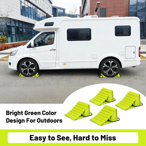 ROBLOCK 4 Pairs Wheel Chocks for Travel Trailers, Non Slip Base Heavy Duty Green Camper Wheel Chockwith Rope, Lightweight Wheel Stoppers for Cars, Camper Trucks, RVs, Easy to Carry, Green