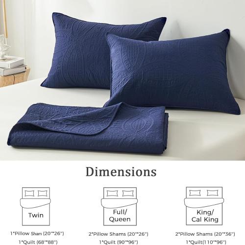 Quilt Bedding Set,Navy Blue Ultrasonic Quilt Set,Lightweight Soft Bedspread Coverlet,Modern Style Coin Pattern Bed Cover for All Seasons,3 Piece(1 Quilt,2 Pillow Shams)