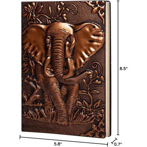 molshine A5 (5.5 x 8.3) Embossed Journals Vintage Notebook,Retro Bronze Diary,100 Sheets Paper,Hardcover Travel Notepad for Writing,Sketchbook,Gift,Decoration,Elephant(RedBronze)