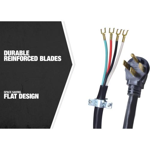 Southwire 9044SW8808 Range Power Cord; 4-Foot; 1/4-Inch Flanged Terminals; Flat Plug; Compatible With Most Standard Free Standing Electrical Ranges With A 4 Conductor Wall Outlet; 125/250-Volt; 50-Amp