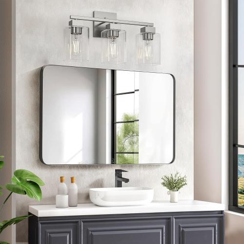 Espird Brush Nickel Bathroom Vanity Light - 3 Light Bathroom Light Fixture Square Design & UL Certification & Square Bath Room Lights Fixture Over Mirror