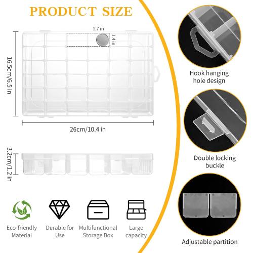 3 Pcs 36 Large Grids Clear Plastic Organizer Box with Adjustable Dividers Craft Organizers Box for Bead,Jewelry,DIY Crafts,Art,Small Items Storage (Clear-3pack-108 Grids)