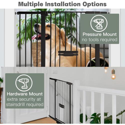 37 Inch Tall Baby Gate with Cat Door, Adjustable 29.55 and -46.06,Auto Close Pet Gate Easy Walk Thru Pet Door for Stairs, Doorway, House, Pressure Mounted Safety Child Gates