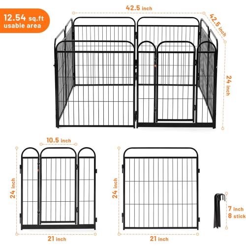 Dog Play Pen Indoors - 8 Panels 24 Playpens Indoor Safety Design Without Stakes, Threshold Free Door Ease to Access, Portable Fence Ground Anchors for Outdoor, Yard and RV Camping