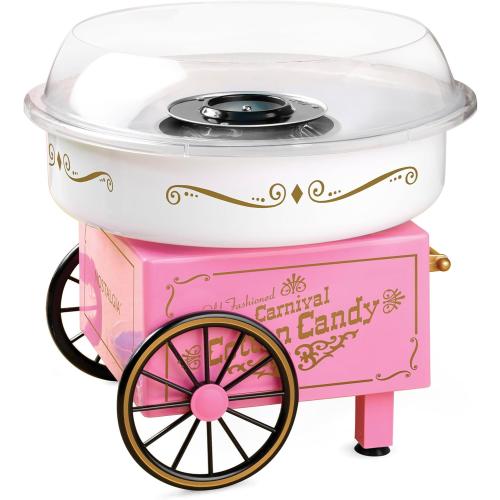 Nostalgia Vintage Hard and Sugar Free Candy Countertop Cotton Candy Maker, Includes 2 Reusable Cones And Sugar Scoop – Pink
