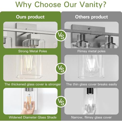 Espird Brush Nickel Bathroom Vanity Light - 3 Light Bathroom Light Fixture Square Design & UL Certification & Square Bath Room Lights Fixture Over Mirror