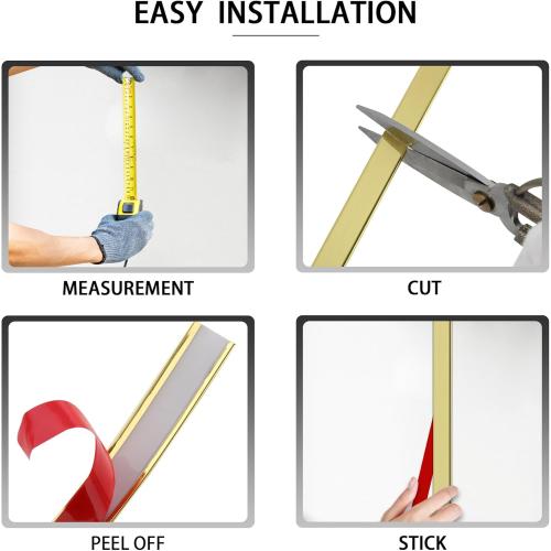 Glossy Gold Peel and Stick PVC Molding Trim, Flexible DIY Wall Accent Strip for Mirror Frame, Cabinet, Edges & Borders and Tiles (197''L x 1.6''W)