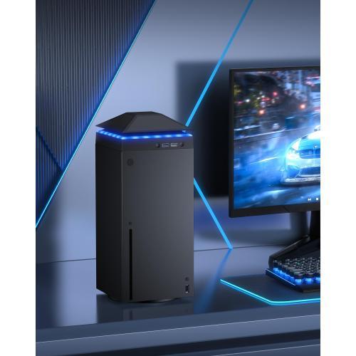 MENEEA Cooling Fan Dust Proof for Xbox Series X Console with Colorful Light Strip,Dust Cover Filter,Rubber Dust Plugs,Low Noise Top Fan with 3 Gears,Cooler&Light Independent Touch Switch, 2 USB Port