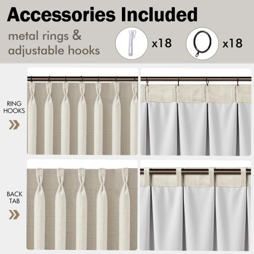 MIULEE Pinch Pleated Blackout Linen Curtains Natural 2 Panels 50 Wx102 L