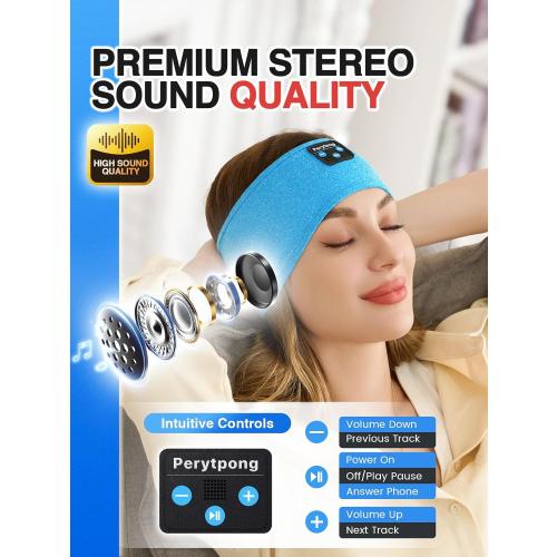 Perytong Sleep Headphones Wireless, Bluetooth Sports Headband Headphones with Ultra-Thin HD Stereo Speakers Perfect for Sleeping,Workout,Jogging,Yoga,Insomnia, Air Travel, Meditation (Azure)