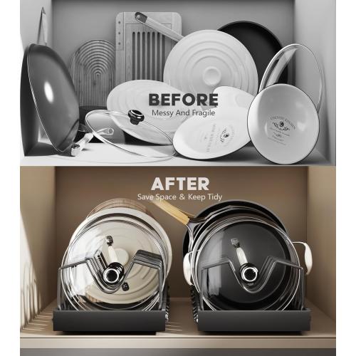 Pull Out Pots and Pans Organizer Under Cabinet, Expandable Sliding Lid Holder and Pan Rack for Kitchen, Slide Out inside Cabinet for Pot Lid, Bakeware, Dishes, 10 Adjustable Dividers, 1 Pack Black