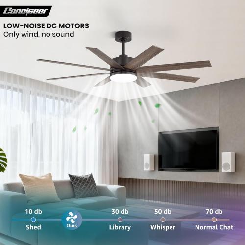 60 Inch Ceiling Fans with Lights and Remote, Dual Color 6 Blades, Bedroom Living Room Office Library Cafe Outdoor Industrial, 3CCT Dimmable, 6 Speed Reversible Quiet DC Motor, Brown/Wood Grain